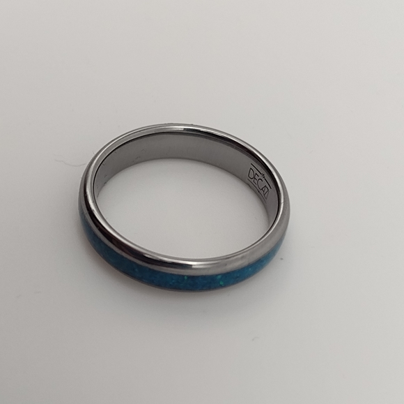 NIB Artisan Made Blue Opal and Tungsten Stackable Ring Wedding Engagement Band - Picture 5 of 8